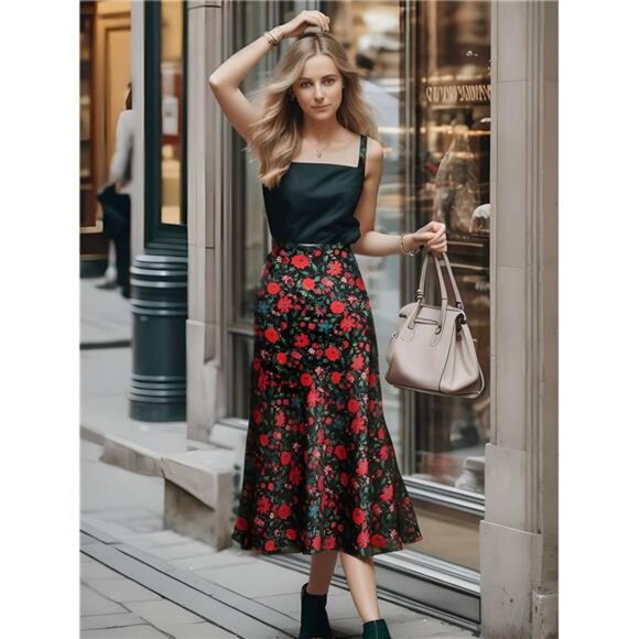 Women’s Midi Skirt - High-Waisted Silk Satin Cheetah Print with Elastic Waist - Picture 6 of 8